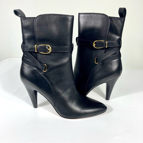 NWB Veronica Beard Sohelia Black Strap Leather High Heel Ankle Boots Bootie - Picture 12 of 17